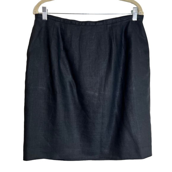 Talbots Irish Linen Straight Wrap Skirt Size 16 Black Button Closure 100% Linen - Picture 3 of 5